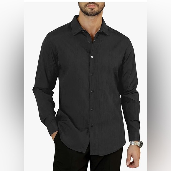 URRU Men's Slim Fit Dress Shirt, Black, XL - Picture 1 of 4